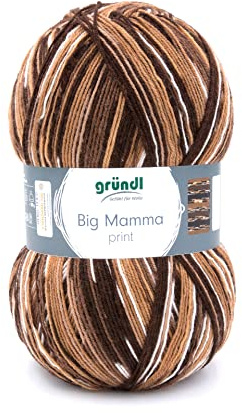 Gründl Big Mamma Print - Laine XXL à tricoter - grosse pelote 400 g / 1040 m - dégradé de laine en 100% polyacrylique - chocolat-marron-chameau-blanc