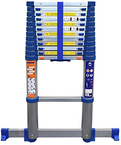 KELI - Echelle Télescopique 3,8m en Aluminium, Echelle Pliante Extensible Escamotable, Qualité Professionnelle, Certifiée à 150kg EN131 CE (380 CM)