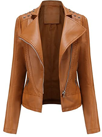 YOUCAI Chiodo Giacca in Pelle da Donna Giacca di Pelle con Borchie Giubbotto Biker in Ecopelle Giacca Motociclista con Cerniera Primavera Autunno Giubbino Corto in Finta Pelle Giubbotto Similpelle S