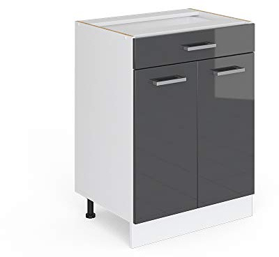 Vicco Küchenunterschrank R-Line, Anthrazit Hochglanz, 60 cm | 1 Schublade · Ohne Arbeitsplatte · Höhenverstellbare Füße · 2 Türen · ✓ Leichter Zugriff
