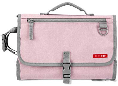 Skip Hop Sac à Langer Bébé - Sac avec Matelas à Langer Bébé Extra-large - Attache Poussette - Sac Rose Multi Poches Pratique Facile à Déplier avec Étui à Lingettes pour Bébé
