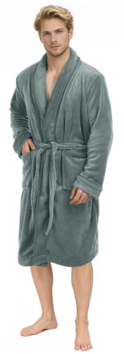 NY Threads Vestaglia da uomo con collo a scialle,morbida e soffice per il sonno e il relax, Grigio Acciaio, X-Grande