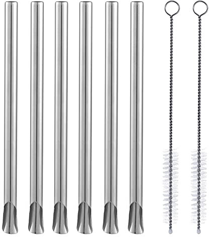 TSWRK 6Pcs Stainless Steel Boba Straws, 0.5 Wide with Spoon Shape End, Reusable Big Straws for Smoothies