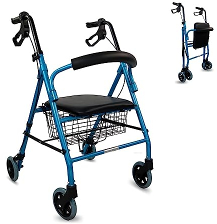 Mobiclinic, Deambulatore per anziani, Alluminio, Leggero, Freni manuali e bloccabili, Girello con seduta 4 ruote, Pieghevole, Modello escorial, Marchio europeo