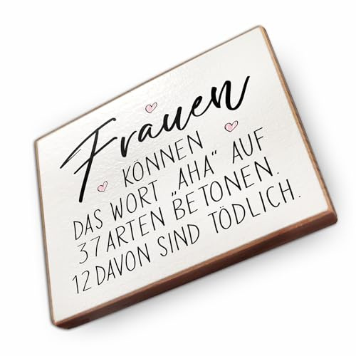Kühlschrankmagnet mit Spruch - F - Handmade aus Buchenholz - Magnet für Kühlschrank Süß Witzig Lustig - Küchen Kühlschrank Deko 6.5cm x 5cm - Geschenk-Idee (Frauen können das Wort Aha)