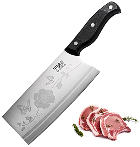 TJ POP Hackmesser für Fleisch, Professionelles Chinesisches Kochmesser 18cm, Scharfer Full-Tang Fleischerbeil, 30Cr13 Stahlklingestärke 2 mm, TJ SEGA Serie TC17068 für Küche und Restaurant