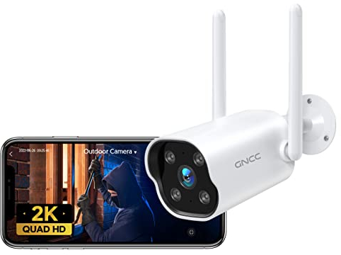 GNCC 2K Überwachungskamera Aussen mit Bewegungsalarm, Kamera Überwachung Aussen WLAN IP Kamera, Smart Bewegungs-/Geräuscherkennung, Zwei-Wege-Audio, IP65 Wetterfest, Work with iOS/Android(T1Pro)