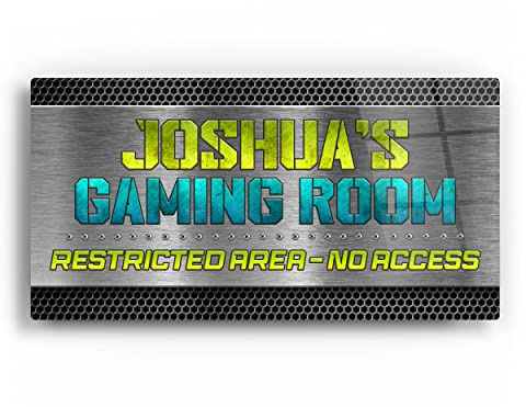 iCaseDesigner Personalised Gloss Metal Gamer Room Sign 3. Brushed Metal Gaming Sign. Boy or Girl Gaming Bedroom Door Sign with Name & Message