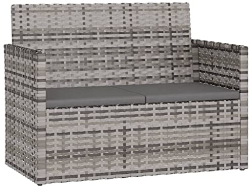 vidaXL Gartenbank mit Kissen Grau 105 cm Poly Rattan
