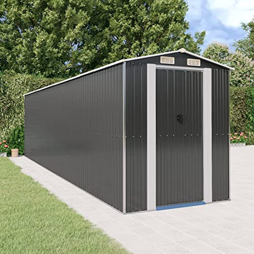 Yolola XXL Gerätehaus Metall Geräteschuppen 192 x 727x 223 cm Gartenhaus Metall Metall Gartengerätehaus Garten Schuppen Lagerschuppen Gerätehaus Gartenhäuser Verzinkter Stahl Anthrazit