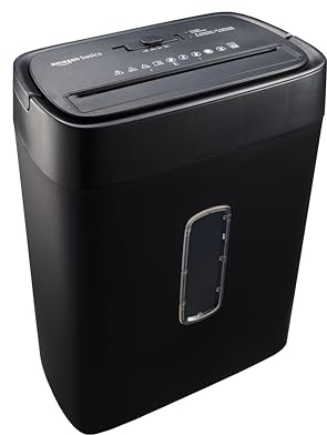 Amazon Basics Querschnitt Aktenvernichter für 12 Blätter, für Papier und Kreditkarten Schredder, 12 Blatt (neues Modell), Schwarz