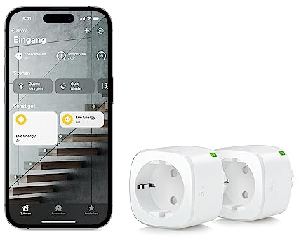 Eve Energy (Matter) 2er Set - Smarte Steckdose, App- und Sprachsteuerung, TÜV-Zertifiziert, Matter über Thread, funktioniert mit Apple Home, Alexa, Google Home, SmartThings