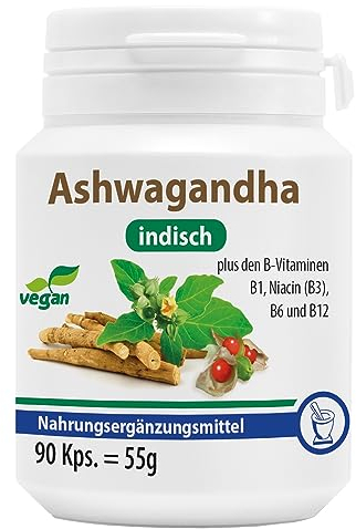 Ashwagandha Kapseln | Mit indischem Ashwagandha-Extrakt | Plus wertvolle B-Vitamine | Laborgeprüft nach deutschen Standards | Vegan | 90 Kapseln