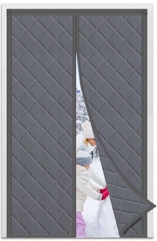 DIKER Magnet Wärmeschutzvorhang für Türen, Magnetisch Isoliert Türvorhang, Thermo Türvorhang Kälteschutz Wasserdicht Winddicht für Balkontüren Wohnzimmer Terrassentüren 100x200cm, Grau