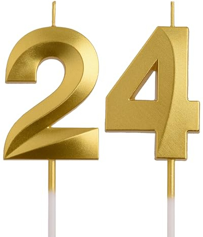AOOLADA 24th 42nd Birthday Candles, Gold 42 24 Year Old Number Birthday Candles, Happy Birthday Party Decorations Cake Topper Gifts for Men Women