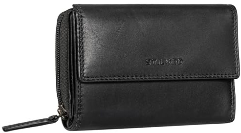 STILORD Thea Monedero de Mujer Billetera RFID Cuero Grande Wallet Vintage con Protección NFC Billeteras con Cremallera en Caja de Regalo Piel Genuina Color:Negro