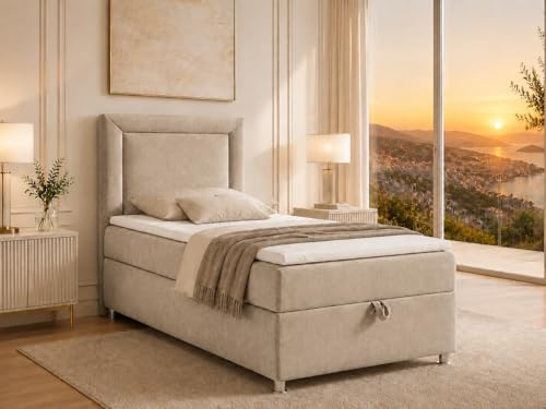 Best For Home Trinity K3 EinzelBett | Boxspringbett 90x200 mit Bonell Federkernmatratze 90x200 | | Bett mit Matratze | Bett mit Stauraum | Lieferung an die Bordsteinkante
