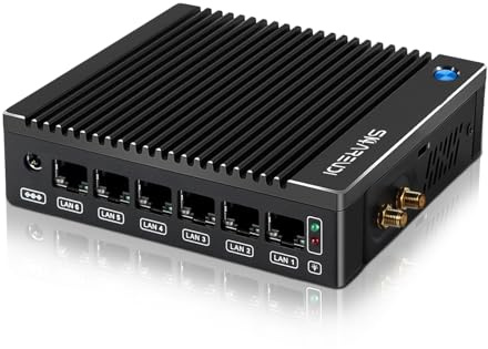 Sharevdi lüfterloser Firewall-Mini-PC mit Intel N3710 4C/4T, 6X Intel i226 LAN, Netzwerk-Gateway-Soft-Router, getestet mit PF-Sense/OPN-Sense, AES-NI, HD/Typ-C, SIM, TF (8G RAM 240G SSD)