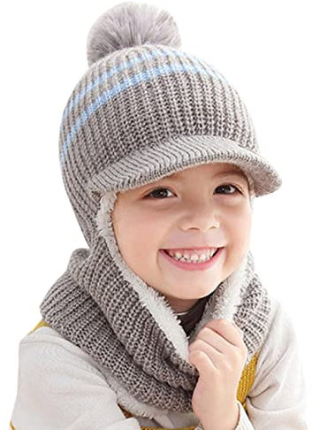 boseucn Kinder Schlupfmütze Schalmützen Sturmhaube Balaclava Jungen Mädchen 1 Jahre bis 8 Jahre alt Fleece Wollmütze Strickmütze Niedlich Warm Wintermütze mit Bommel Fleece Beanie Mütze Strickmütze
