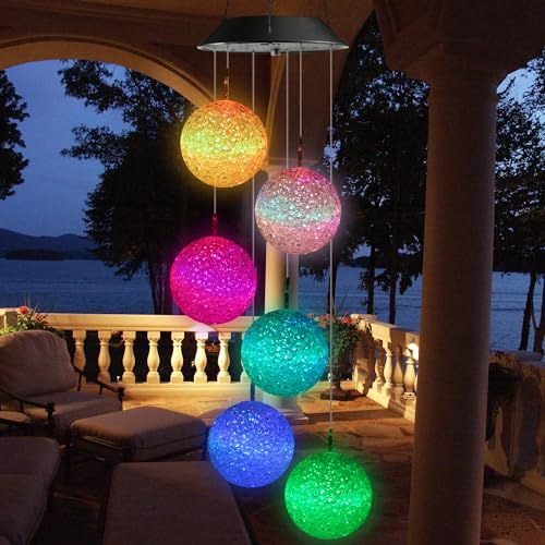iShabao Solar Windspiel Garten, 6 LED Kugel Solar Farbwechsel, Muttertagsgeschenke, Geschenke für Mutter, Windspiele für Draußen Wasserfest Dekorationen für Baum, Balkon, Hof, Hochzeit (Bunt)