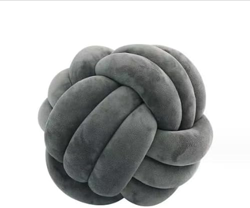 SZETOSY Knotenkissen, geknoteter Ball, Überwurfkissen, rund, Plüsch-Dekoration, Kissen für Sofa, Bett, Schlafzimmer, 25 cm, Dunkelgrau