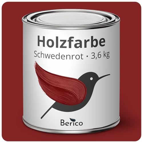 Berico Holzfarbe - Schwedenrot - 3,6 Kg - 4in1 Premium Holzlack inkl. Grundierung & Decklack - Für Innen und Außen - Robust & Wetterfest