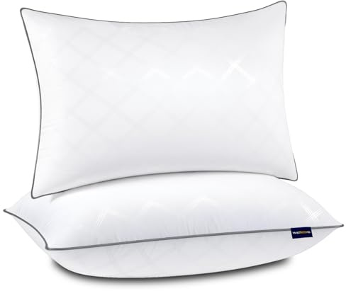 Wellos Standard Pillows Set of 2, Bed Pillows for Sleeping, Down Alternative Pillow with Machine Washable Cover for Back, Stomach or Side Sleepers