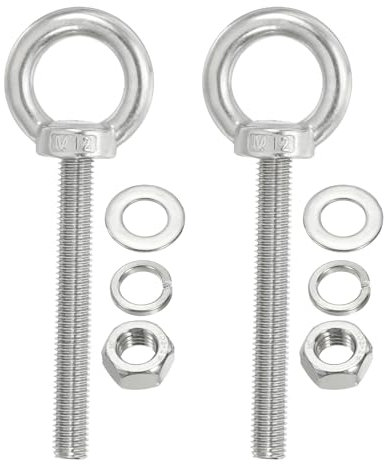 PATIKIL M12 x 80mm Lifting Shoulder Eye Bolt, 2Pcs 304 Stainless Steel Lifting Ring Threaded Eyebolt with Nuts Washers for Hanging Hammocks Articles