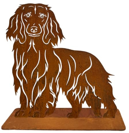 Terma Stahldesign Rost Hund Dackel Langhaar lebensgroß Metall Gartenfigur Handmade Germany wetterfest Gartendeko Tierfigur Grabdeko Geschenk