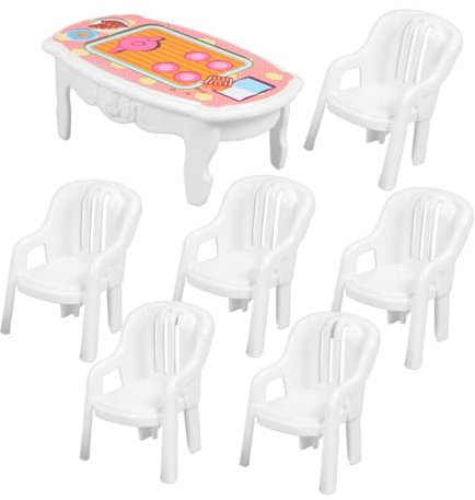 ibasenice 16 cm Miniatur-Tisch- Und Stuhl-Set Für Puppenhäuser Kunststoff Mini-möbel Für Puppenhäuser Realistische Detailverarbeitung