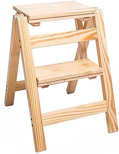 Tritthocker aus Holz, faltbar, Leiterhocker, Massivholz, multifunktional, rutschfest, Dicke Platte, einfache 2-Stufen-3-Stufen-Leiter/Schwarz/2 Stufen