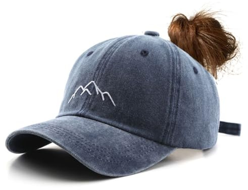 YULOONG Damen Pferdeschwanz Baseball Cap Mountain Stickerei Baseball Cap Retro Baumwolle Hut Cap Einstellbare Sport Cap