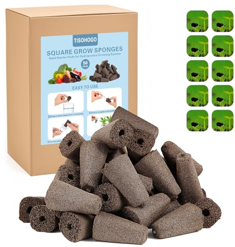 50 Pack Square Seed Starter Pods for Indoor Hydroponics Growing System, 50pcs Squared Grow Sponges with 10 Square Pods Labels, Supplies Replacement Compatible with IDOO, QYO, LYKO