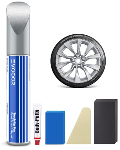 EVOOOR Nova Silver Felgen Lackstift Kit mit Karosseriespachtel für Tesla 2024 Model 3 19 Zoll-Exakte Übereinstimmung – Ausbesserung von Kratzern und Abplatzungen