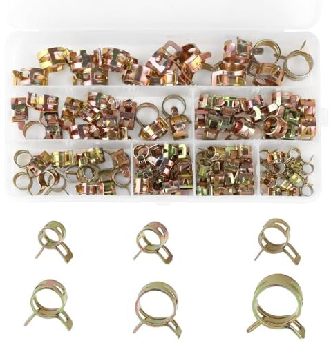 thirei Fascette Stringitubo a Molla, 6 Misure, 132 Pezzi, per Tubi del Carburante e altri, Zincatura con Bordi Lisci, Resistenti e Durevoli