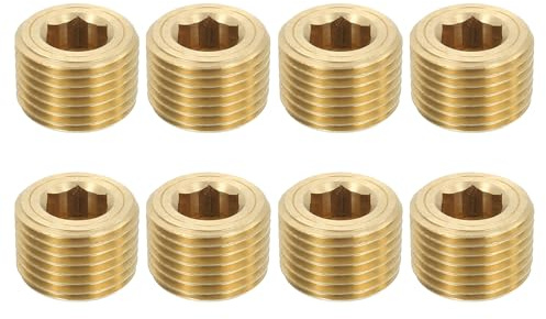 QUARKZMAN 8 stycken mässingsrörplugg, 1/2 tum npt hexagonalt platt huvud, rörplugg med inre gänga för att stänga rörändar, lufttankar