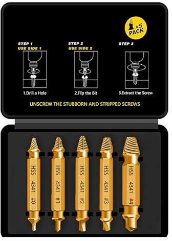 Newder HSS 4341 Schraubenausdreher Set, 5-teilig M3-M18 Beschädigte Schrauben Entferner, Linksdreher mit Sechskant-Schaft, für Akkuschrauber und Bohrmaschinen, Titannitrid-beschichtet, Goldfarben