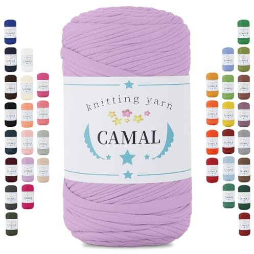 CAMAL 400g T-Shirt Garn, Weiches Textilgarn zum Häkeln, 150m Dicke Tshirt Garn zum Häkeln Taschen, Textilgarn für Körbe, Teppiche DIY Projekte, Heimdekoration (Flieder Violett)