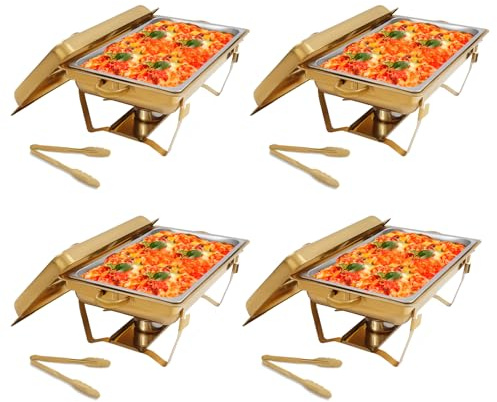 Fridgestea Chafing Dish - Juego de 4 recipientes de acero inoxidable (7,5 L, incluye 4 pinzas para servir, para catering, bufé, fiestas, acero inoxidable 410, apto para lavavajillas)