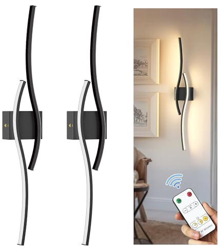 LOHAS-LED Battery Operated Wall Sconces Set of 2, Battery Wall Sconce 7200mAh, Black Rechargeable Sconces 3000K, 31.6 Inch Dimmable Wireless Wall Lights, Sconce Wall Decor for Bedroom, Living Room