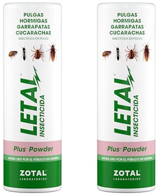 Pack 2 Unidades Insecticida en Polvo Pulgas, Hormigas, Garrapatas y Cucarachas | Talquera 325 g | Control Insectos Rastreros | LETAL Plus Powder ZOTAL
