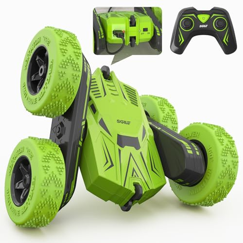 SGILE RC Stunt Car, Remote Control Car Toys with 2 Sided 360 Rotation, Direct Charge RC with Flips, Radio Controlled Cars for Boys Girls Kids Age 6+, Toy Gifts for Birthday Christmas, Green