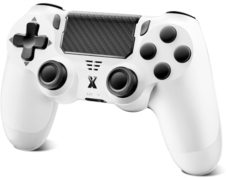 Glitfix Wireless Controller, Upgraded Controller Wireless for PS-4/Slim/PC, Bluetooth Gamepad Joystick with Dual Vibration/Touch Panel/ 3.5mm Audio Jack/Six-Axis/Ergonomic (White)