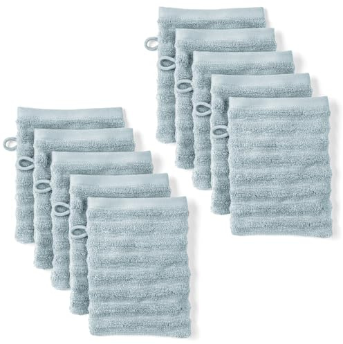 Pure Label Waschlappen 10-TLG. 10x16x21cm 100% Baumwolle & weich, Blaugrau | Spürbar weich, saugstark und ideal für Bad, Gäste und täglichen Komfort