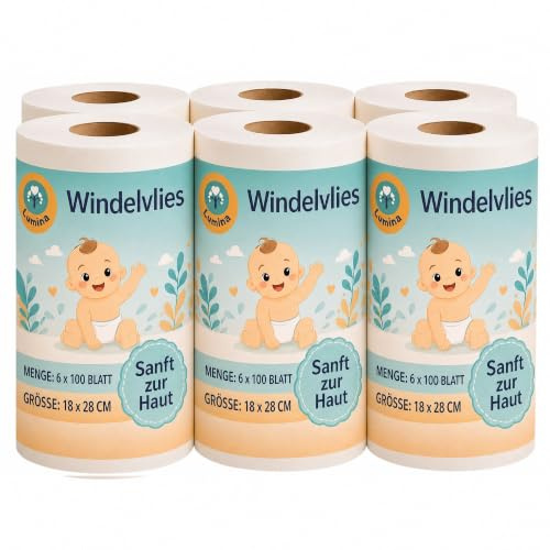 Lumina Windelvlies groß 6x100 Blatt – Weiches Windelvlies zur Einlage in Stoffwindeln – Windelvlies aus Viskose, 100 % biologisch abbaubar & hautfreundlich – Windeleinlagen für Babys