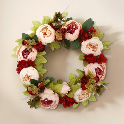 50CM Couronne d'Hortensia Artificielle, Petite Couronne Porte Artificielle, Couronne Décorative pour Porte d'Entrée, Convient aux Décorations de Porte de Pâques pour la Maison au Printemps/Eté (Rose)