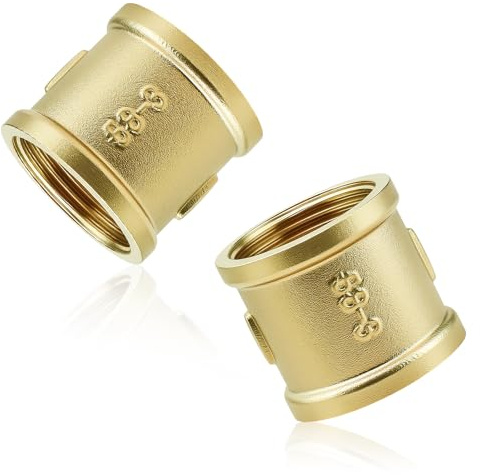 HERKINDNESS Manguito de latón de 1 pulgada, 2 piezas de conexión de latón con rosca interior, adaptador de 1 pulgada, doble manguito de conexión, manguito para conexiones de tuberías