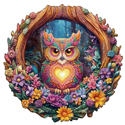 Blumuze Holzpuzzle Erwachsene, Liebender Eule Holz Puzzle, Holzpuzzle Einzigartige Tierform Puzzleteile,Puzzles aus Tierteilen, Puzzle Holz Erwachsene mit Holzbox 100 St眉ck(S-21.5 * 21.2cm)