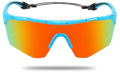 Ofwin Gafas de sol deportivas para niños y niñas, polarizadas, juveniles, sóftbol, béisbol, ciclismo, correr, de 5 a 15 años, azul/rojo (Blue Frame/Red Mirror Lens), standard