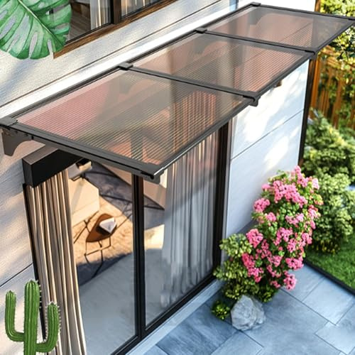 Auvent de Porte et Fenêtres,Marquise Solaire Abri,Marquise d'accueil Insonorisant,Cadre en Aluminium et Couverture en Polycarbonate,pour Garage,Balcon,Extérieur (Brown,40x300cm/16 x118)